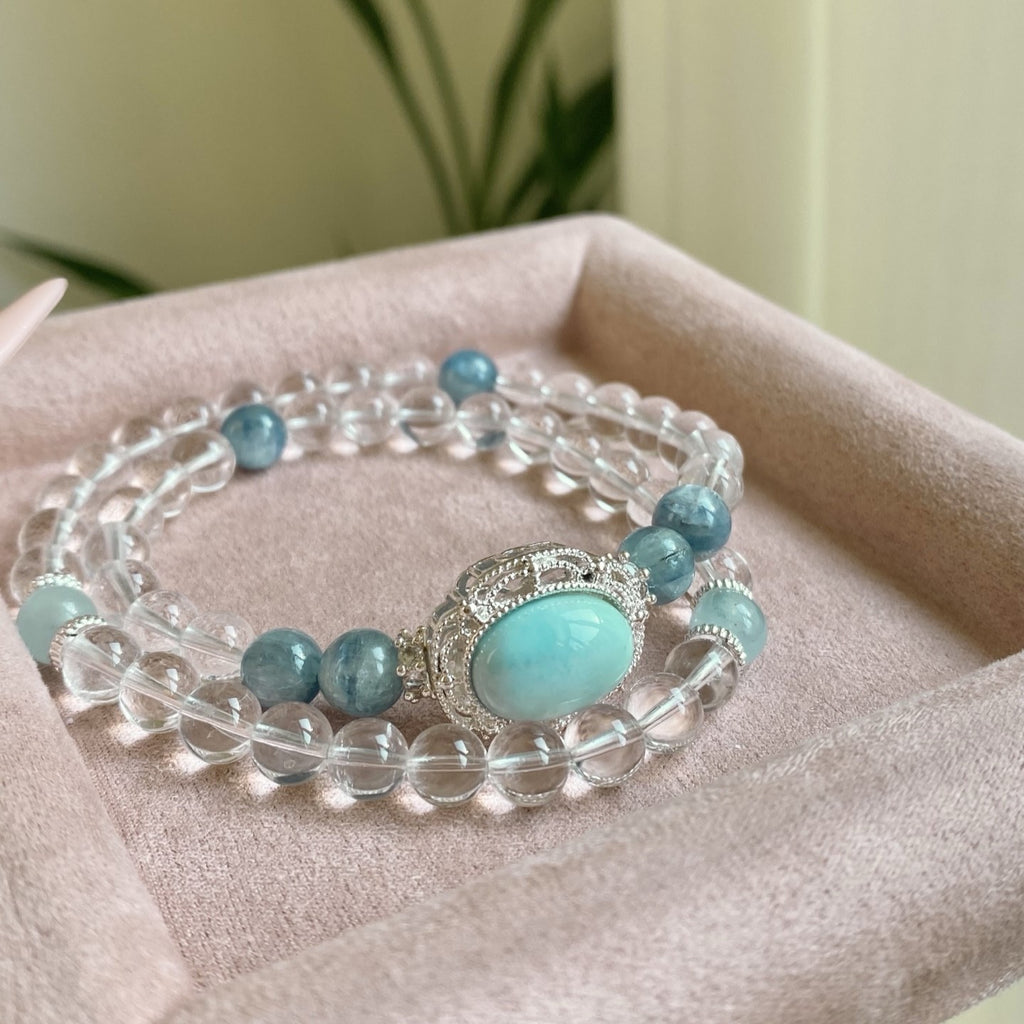White crystal sea-patterned stone double-ring bracelet