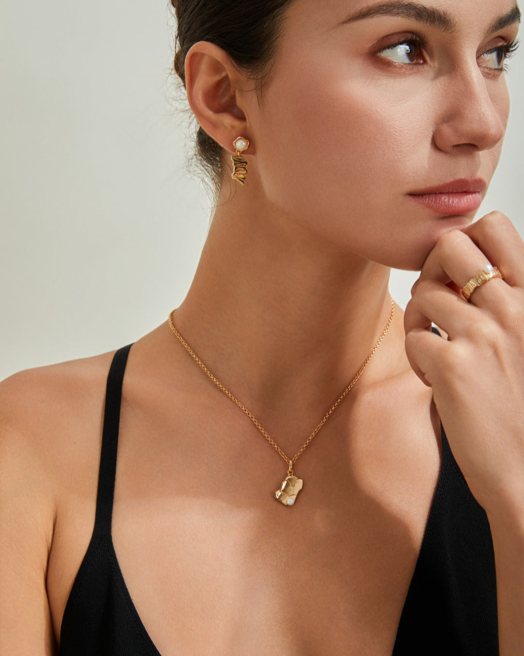 S925 Silver Retro Gold cracked Pearl necklace/ earrings/ ring