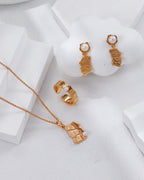 S925 Silver Retro Gold cracked Pearl necklace/ earrings/ ring