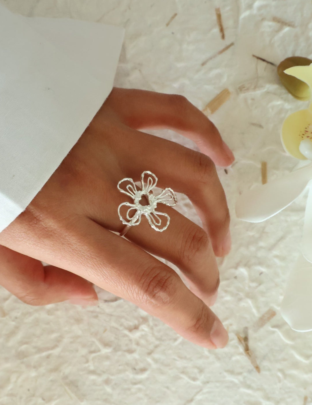 Silver Flower Ring，Pure silver