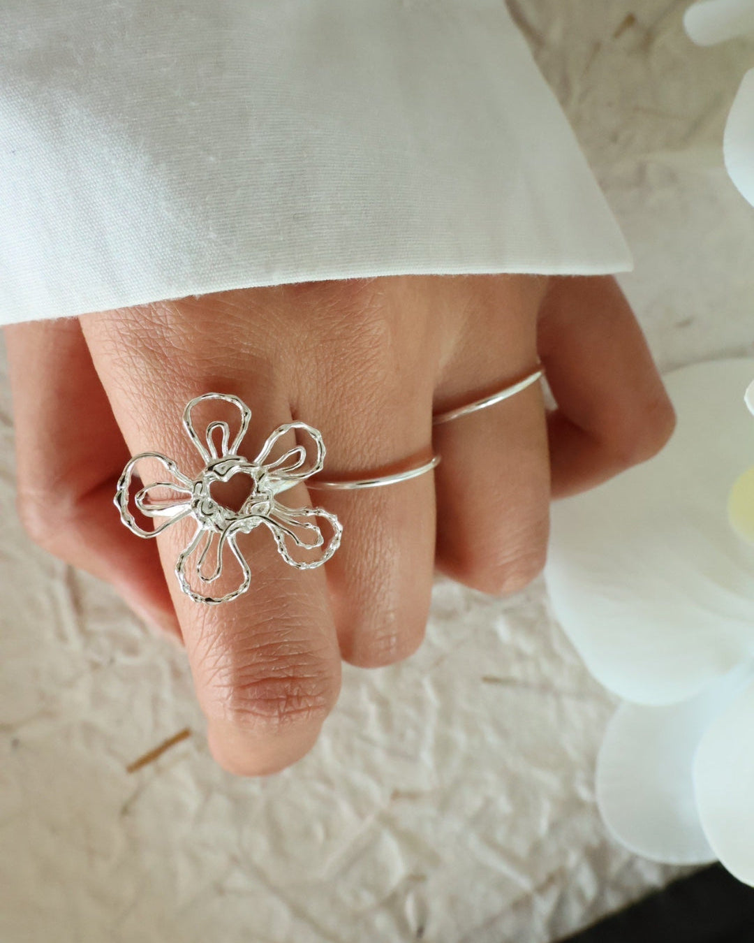 Silver Flower Ring，Pure silver