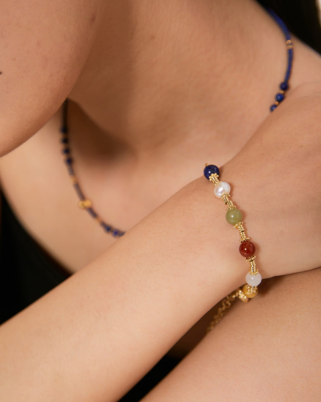 Bracelet en bambou et pierre brute colorée 【Jardin de carpes koï】