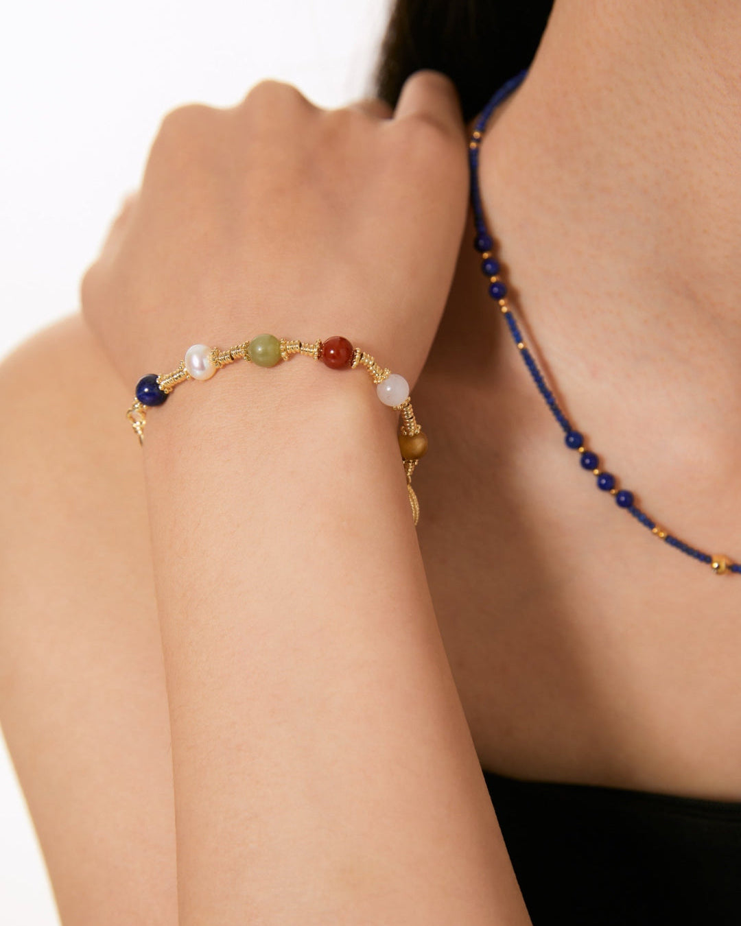 Bracelet en bambou et pierre brute colorée 【Jardin de carpes koï】