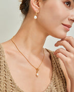 S925 Sterling Silver Knot Pearl Necklace & Earrings Set