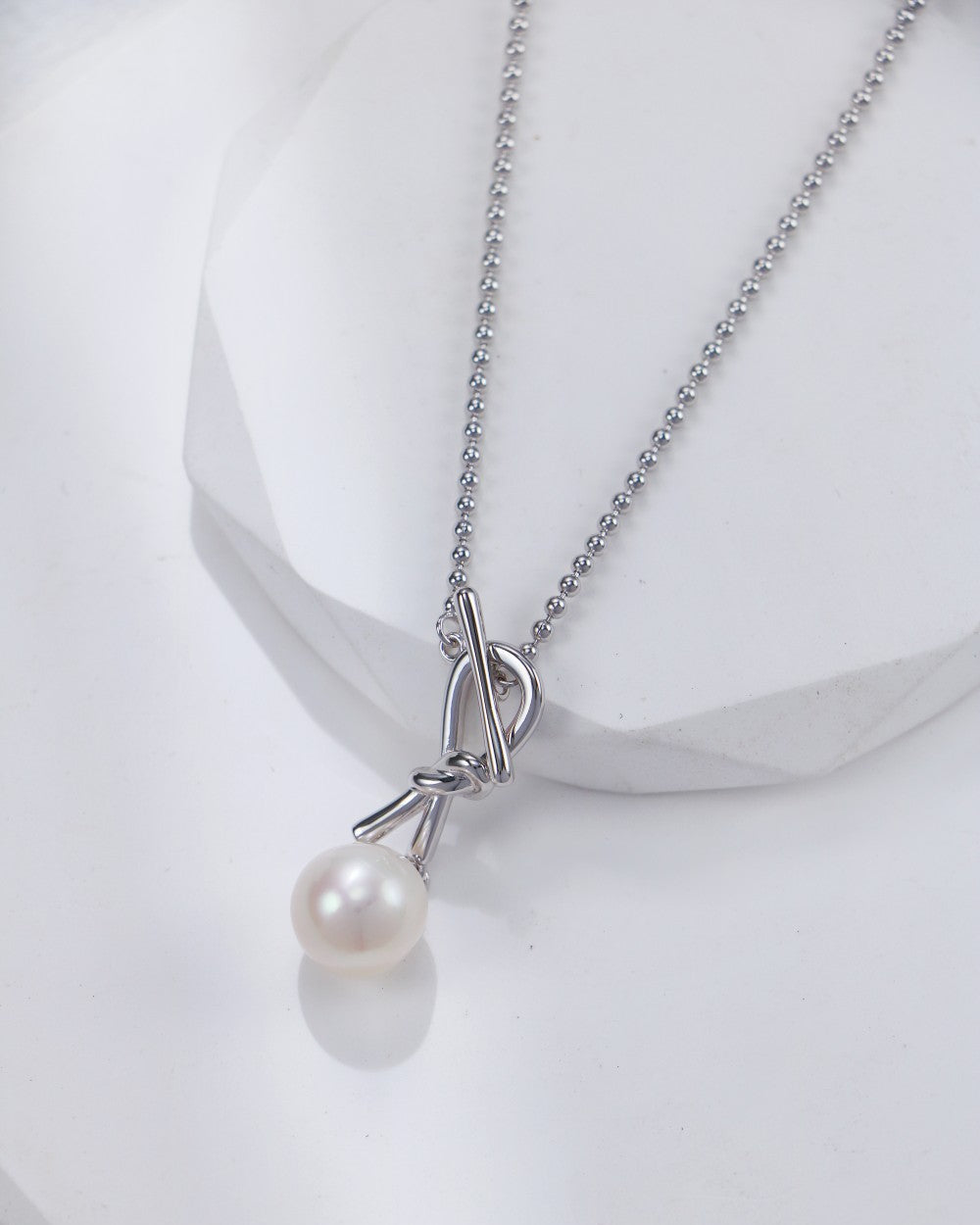 S925 Sterling Silver Knot Pearl Necklace & Earrings Set
