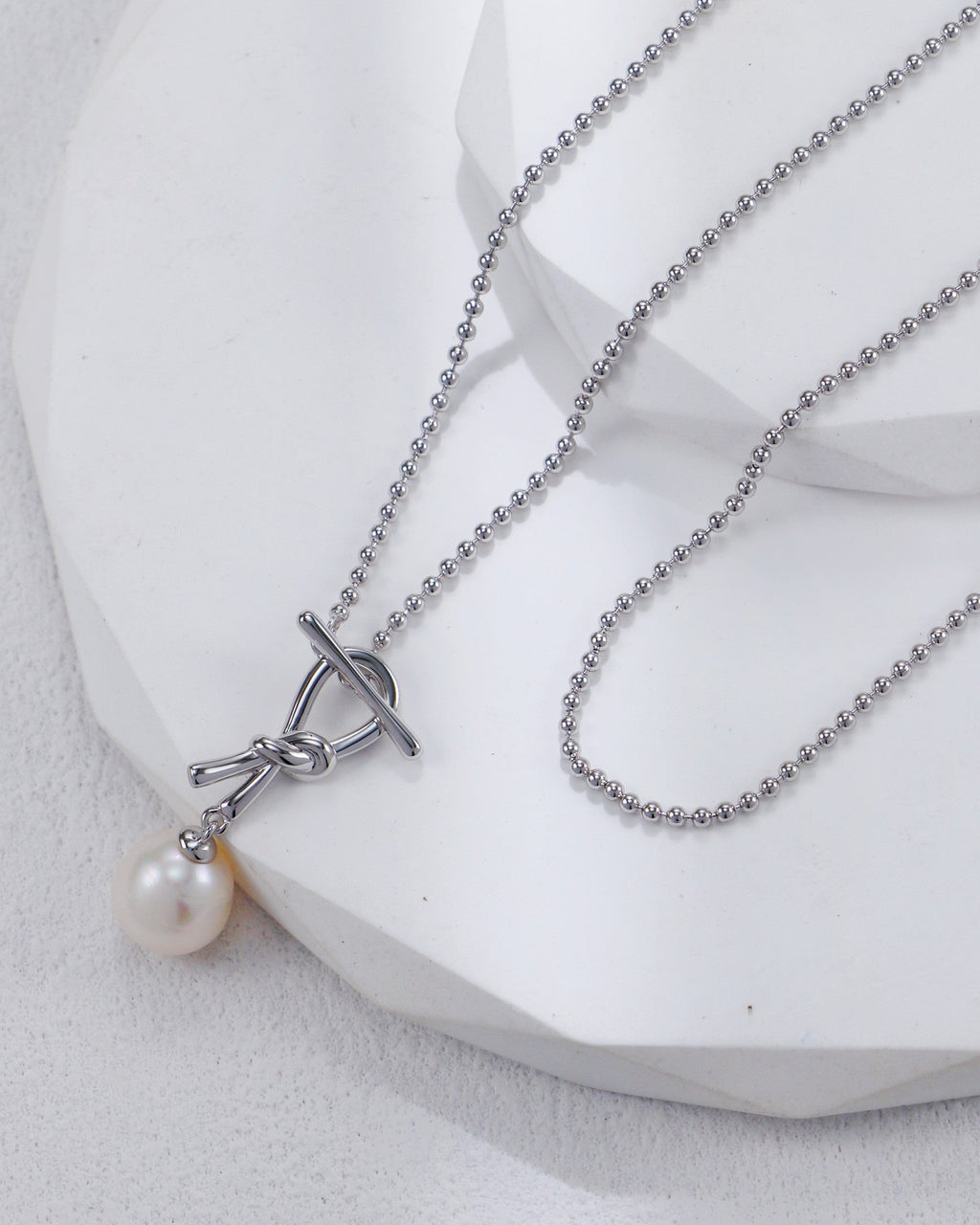 S925 Sterling Silver Knot Pearl Necklace & Earrings Set