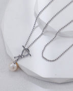 S925 Sterling Silver Knot Pearl Necklace & Earrings Set