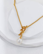 S925 Sterling Silver Knot Pearl Necklace & Earrings Set