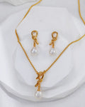 S925 Sterling Silver Knot Pearl Necklace & Earrings Set