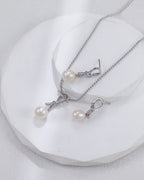S925 Sterling Silver Knot Pearl Necklace & Earrings Set