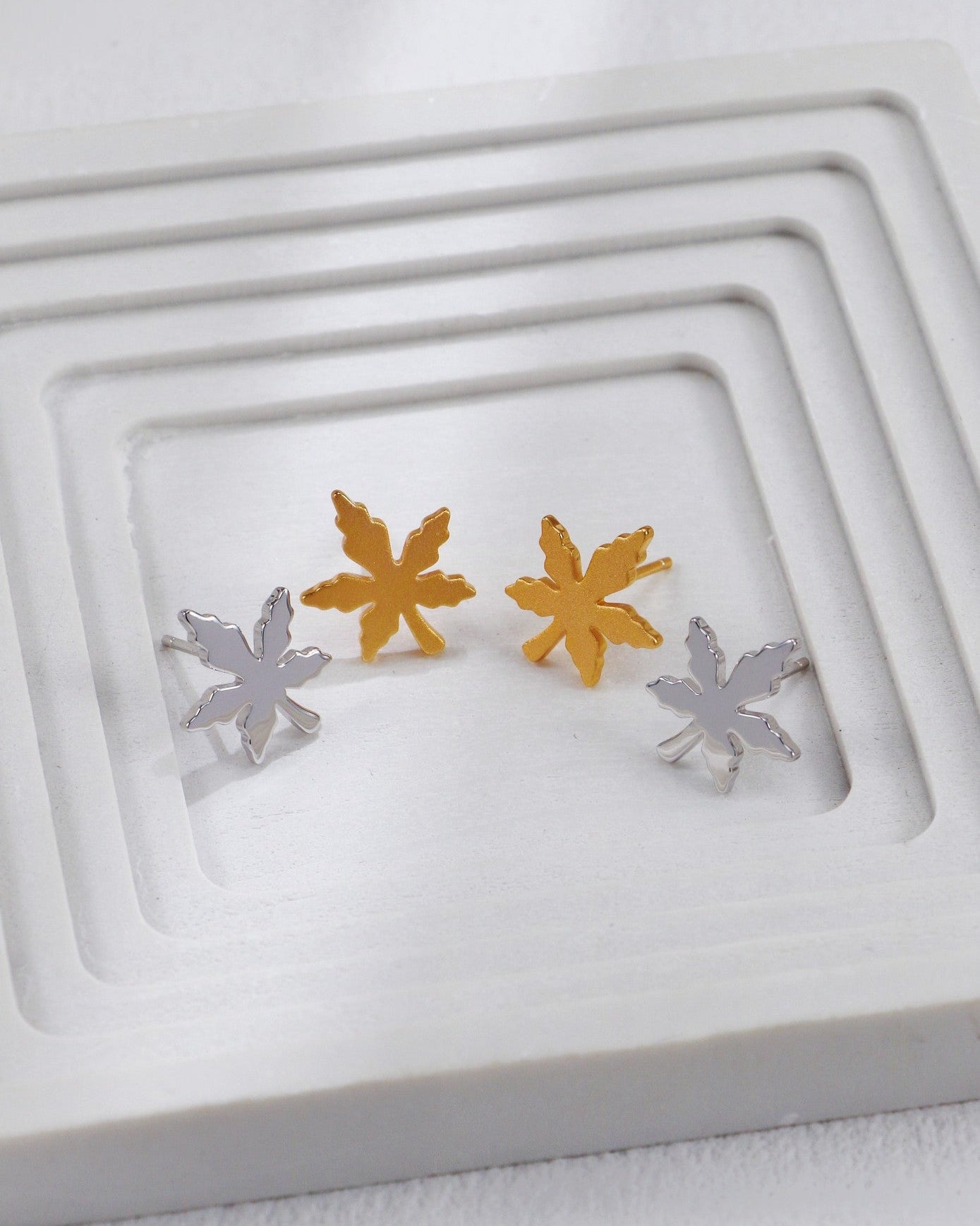 S925 Sterling Silver Maple Leaf Stud Earrings