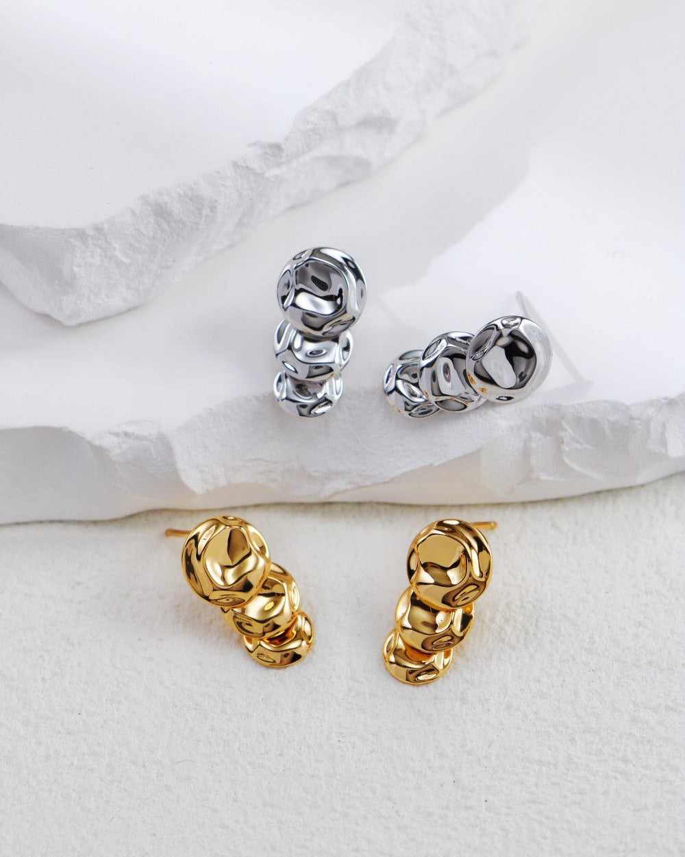 S925 Three-Layer Hammered Disc Dangle Earrings