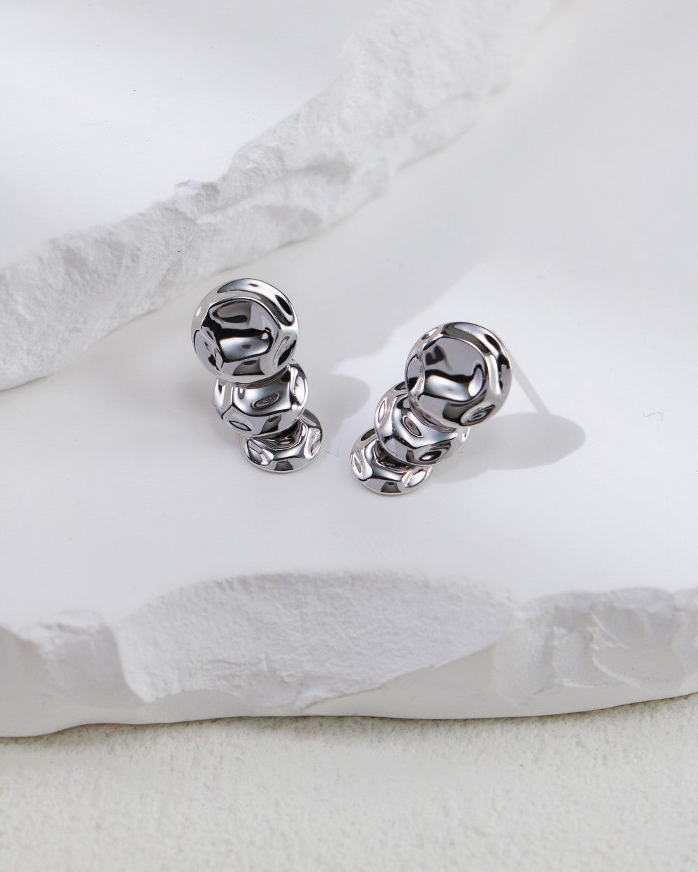 S925 Three-Layer Hammered Disc Dangle Earrings