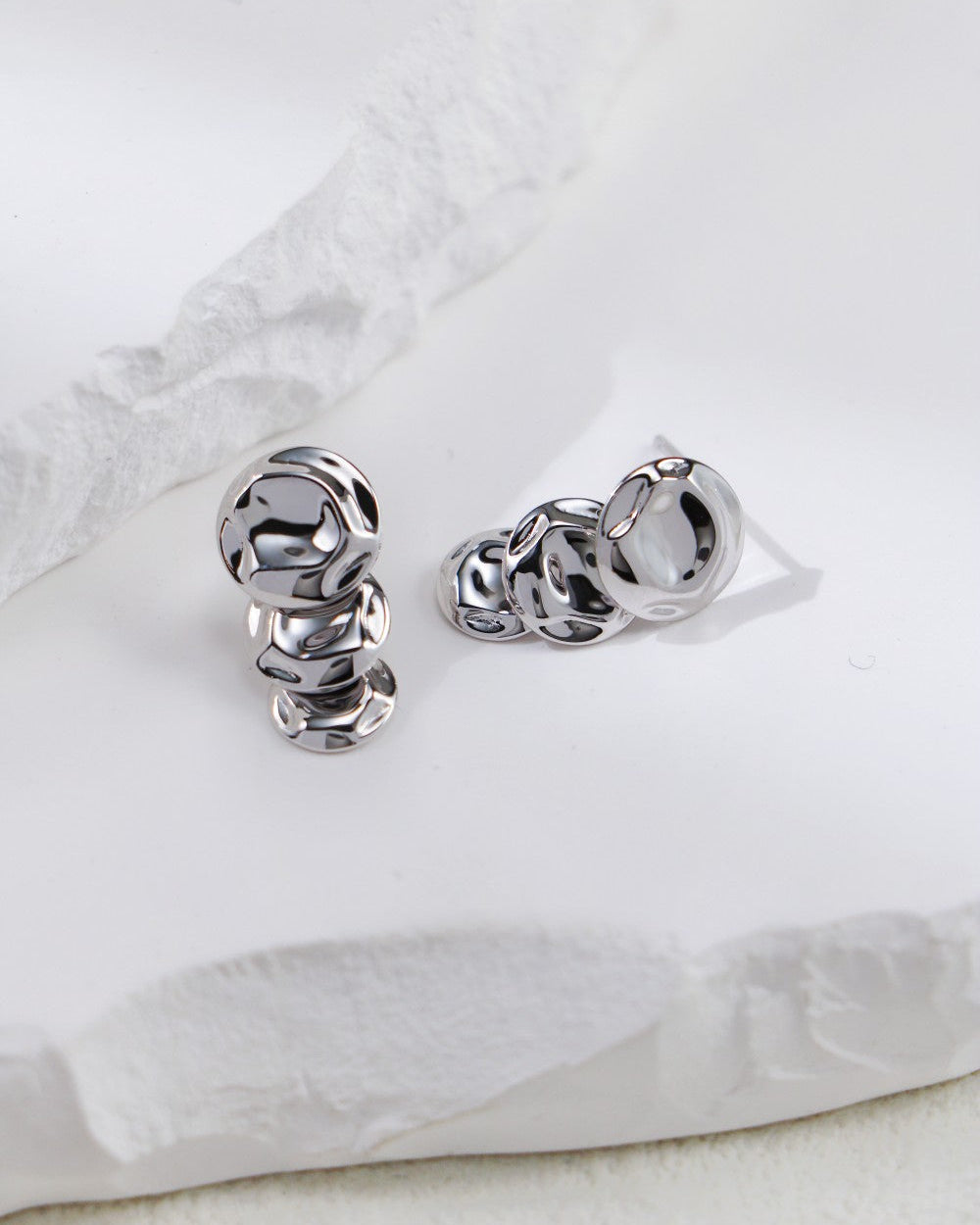 S925 Three-Layer Hammered Disc Dangle Earrings