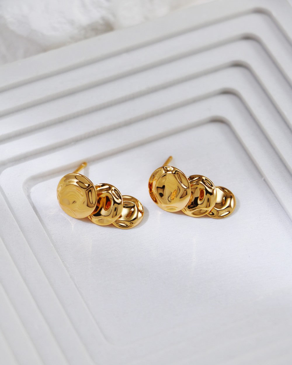 S925 Three-Layer Hammered Disc Dangle Earrings