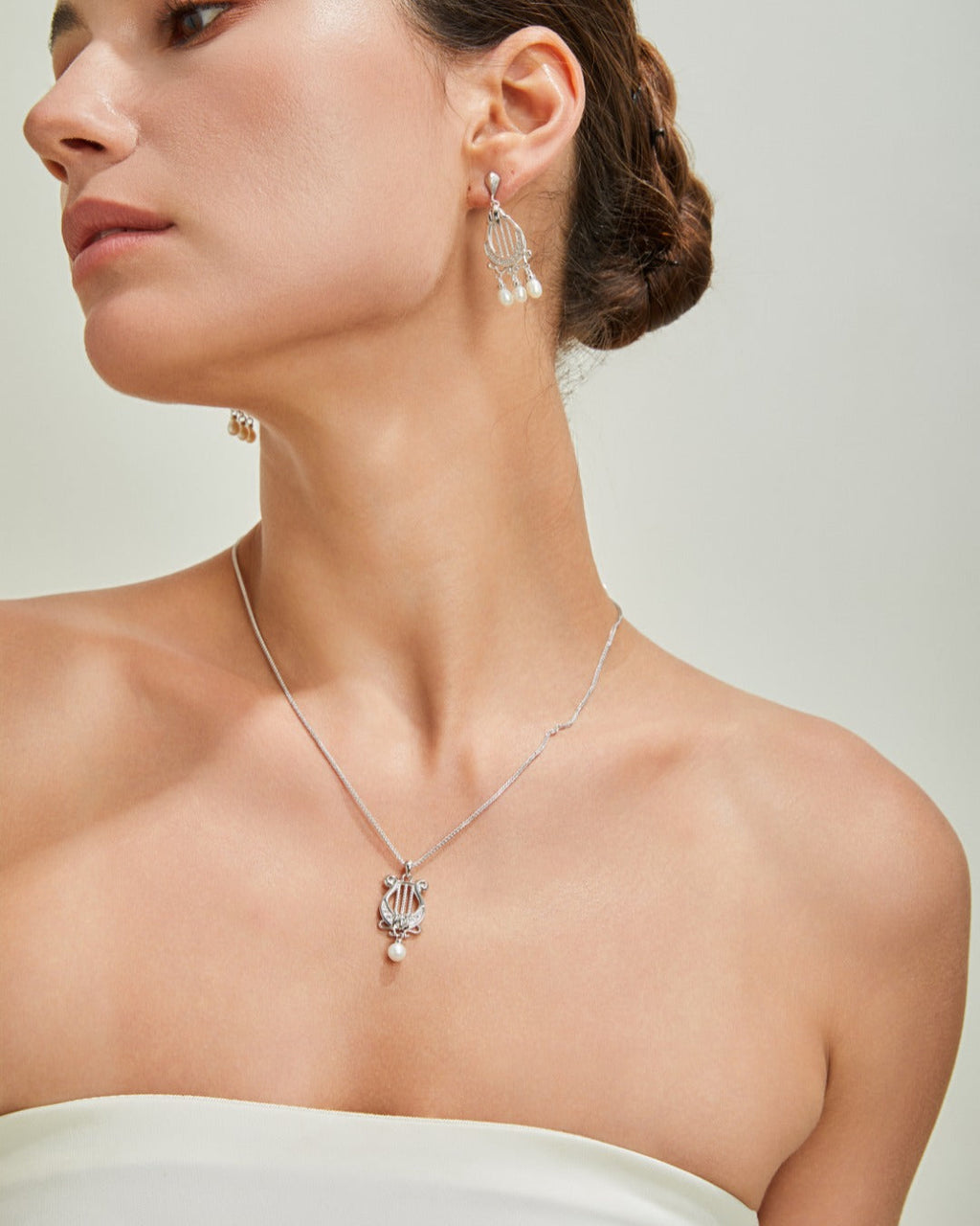 S925 Sterling Silver Harp Pearl Set