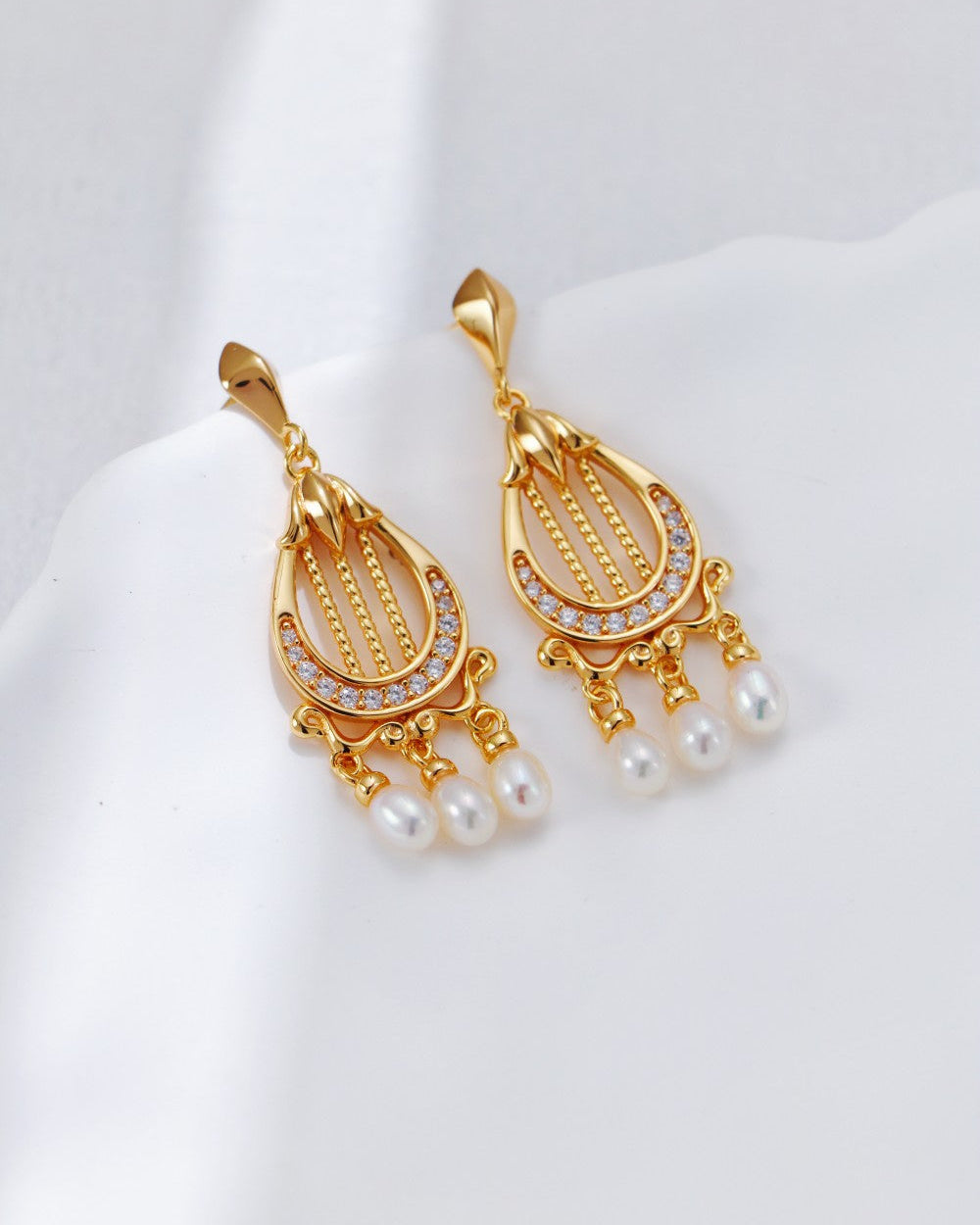 S925 Sterling Silver Harp Pearl Set