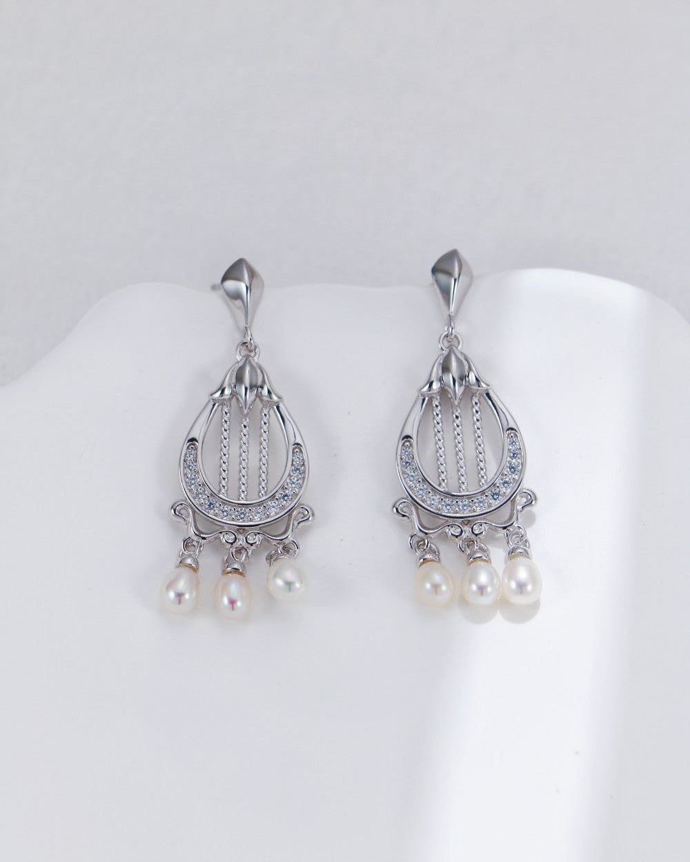 S925 Sterling Silver Harp Pearl Set