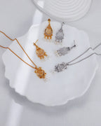 S925 Sterling Silver Harp Pearl Set