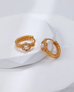 S925 Sterling Silver Rope Twist Pearl Set