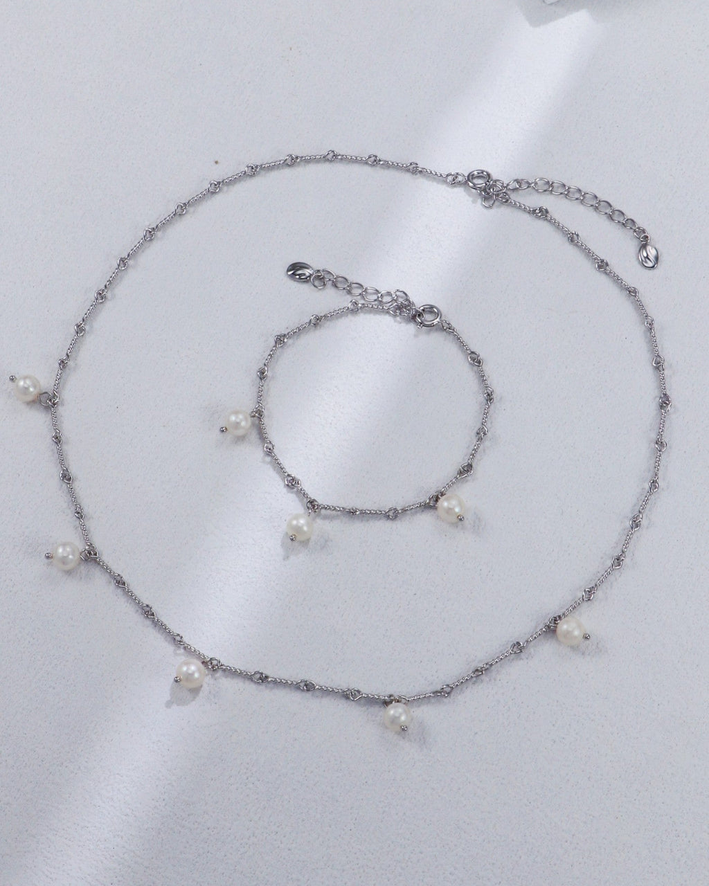S925 Sterling Silver Rope Twist Pearl Set