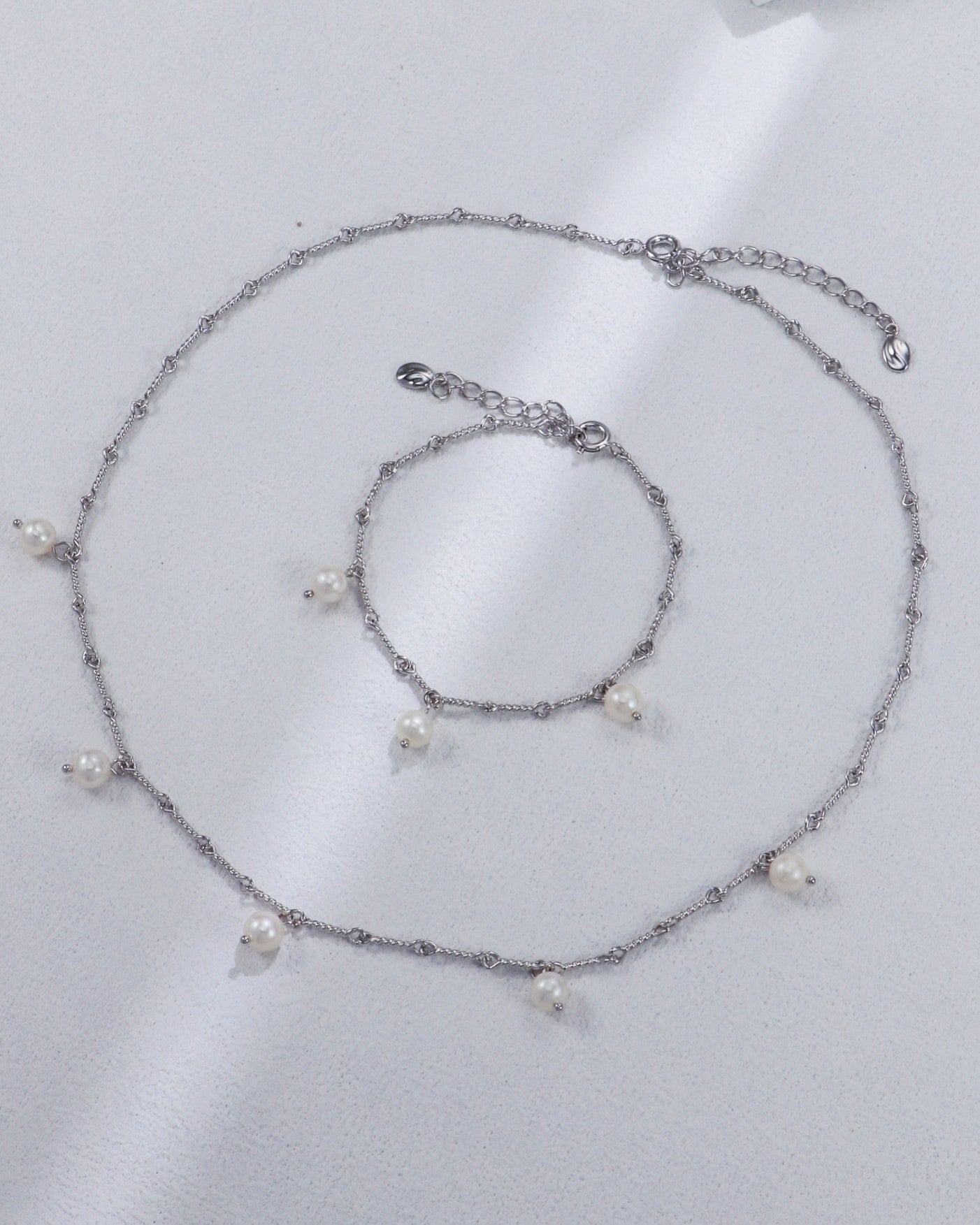 S925 Sterling Silver Rope Twist Pearl Set