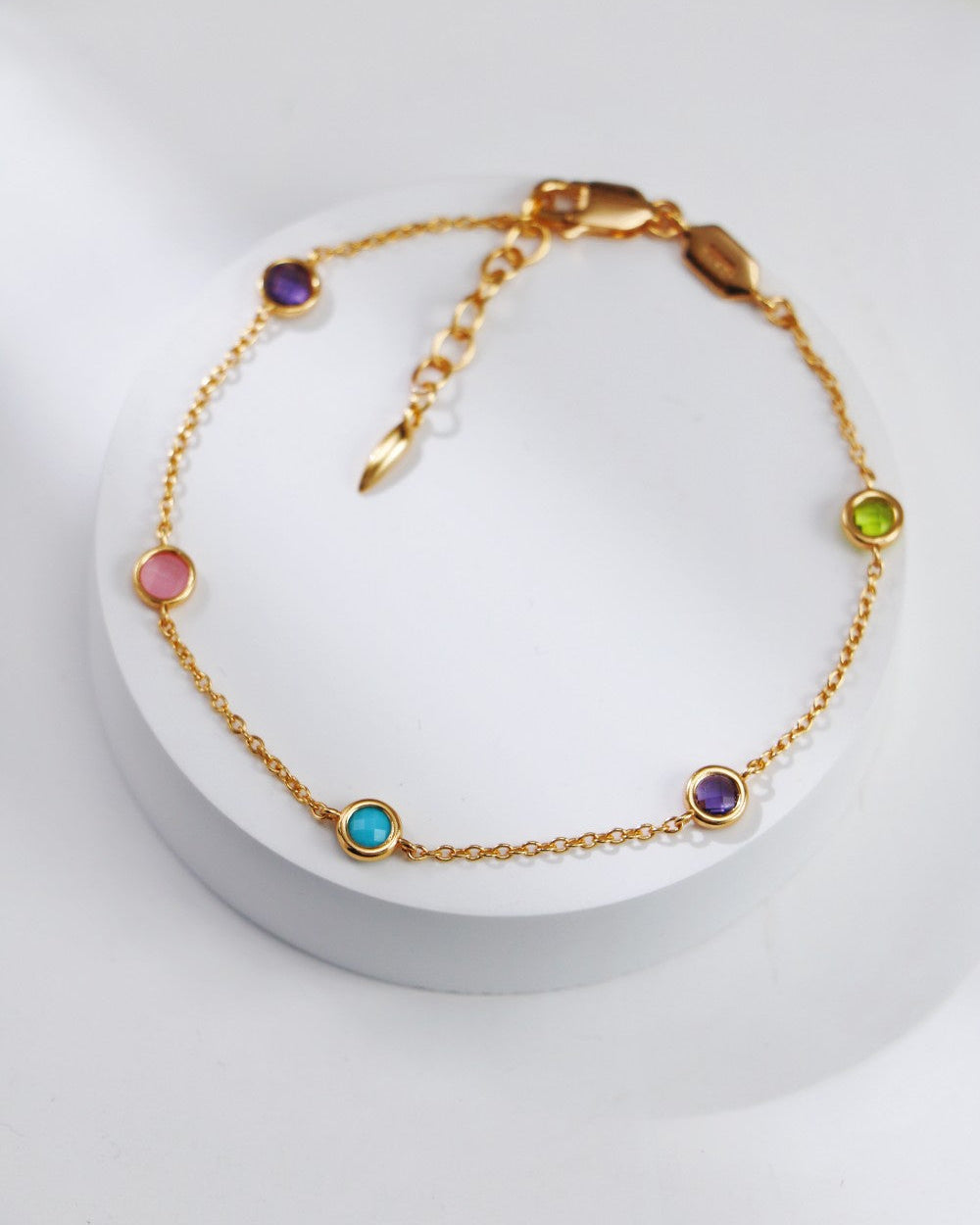 Silver Round-Cut Edge Colored Stone Bracelet