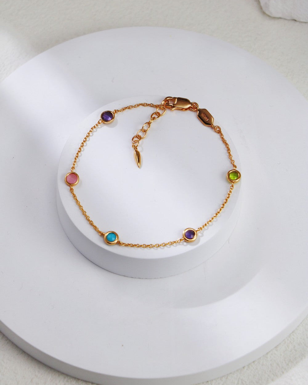 Silver Round-Cut Edge Colored Stone Bracelet