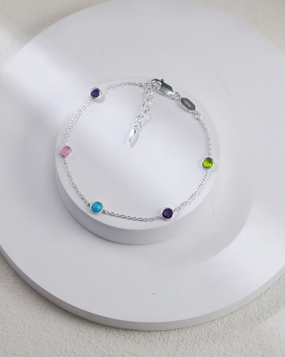 Silver Round-Cut Edge Colored Stone Bracelet