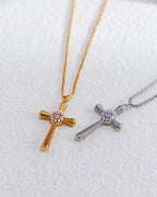 S925 Sterling Silver Fashion Cross Zircon Necklace