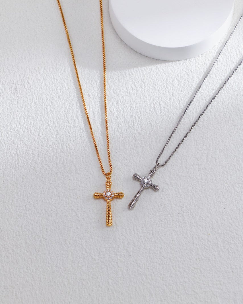 S925 Sterling Silver Fashion Cross Zircon Necklace