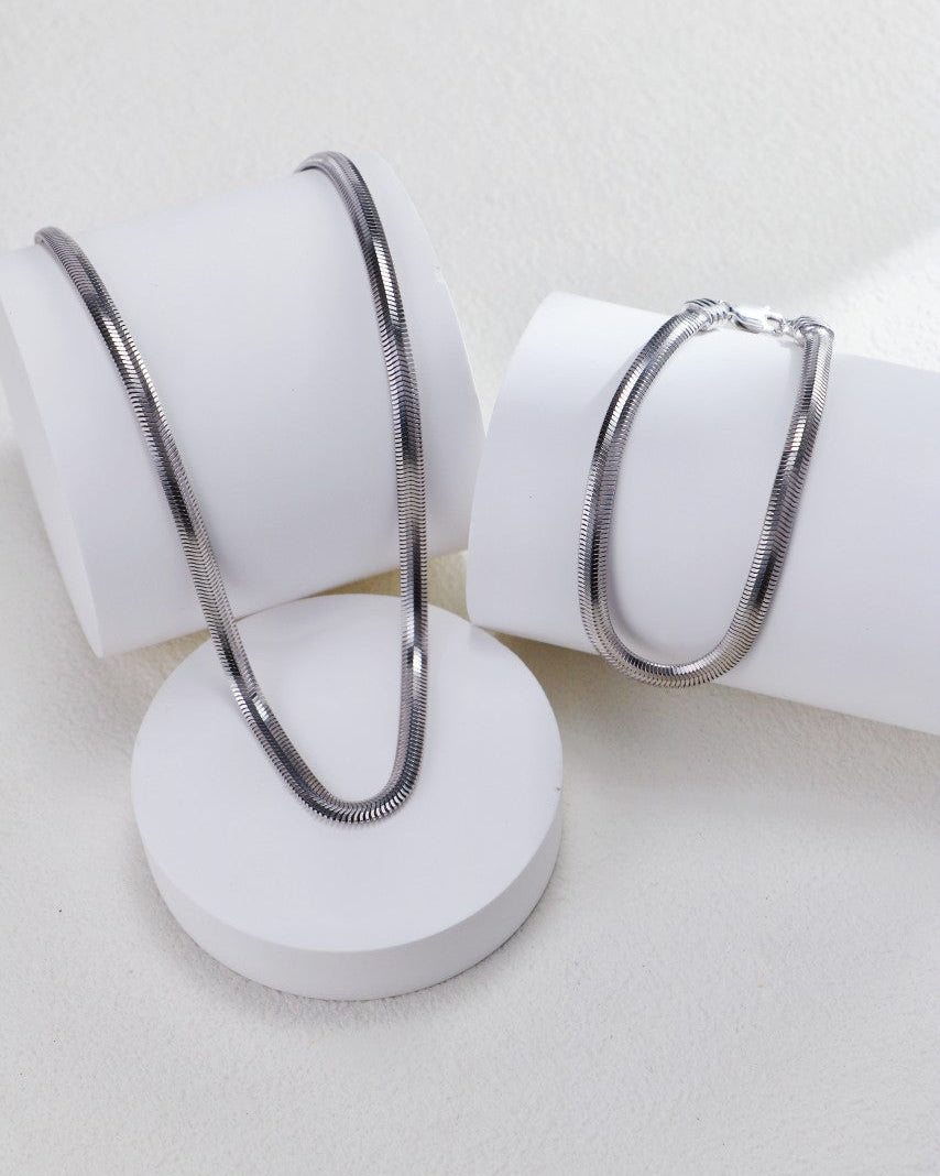 S925 Sterling Silver Faceted Flat Snake Chain Collection