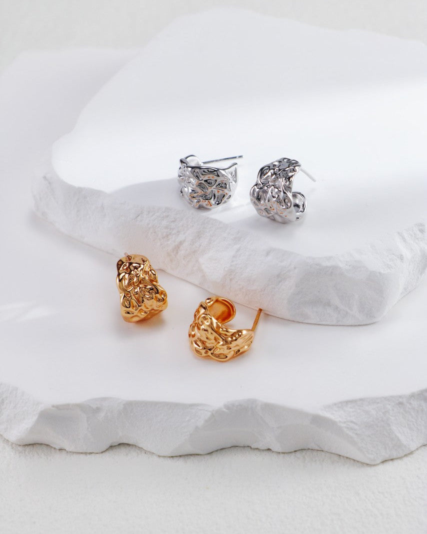 Sterling Silver Lava Texture Fashion Earrings