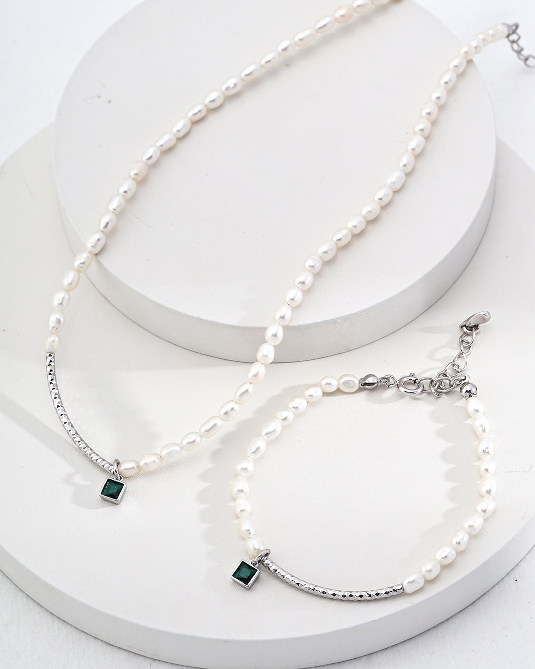 Sterling Silver Pearl Bracelet & Necklace Set