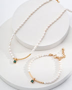 Conjunto de pulsera y collar de perlas de plata de ley