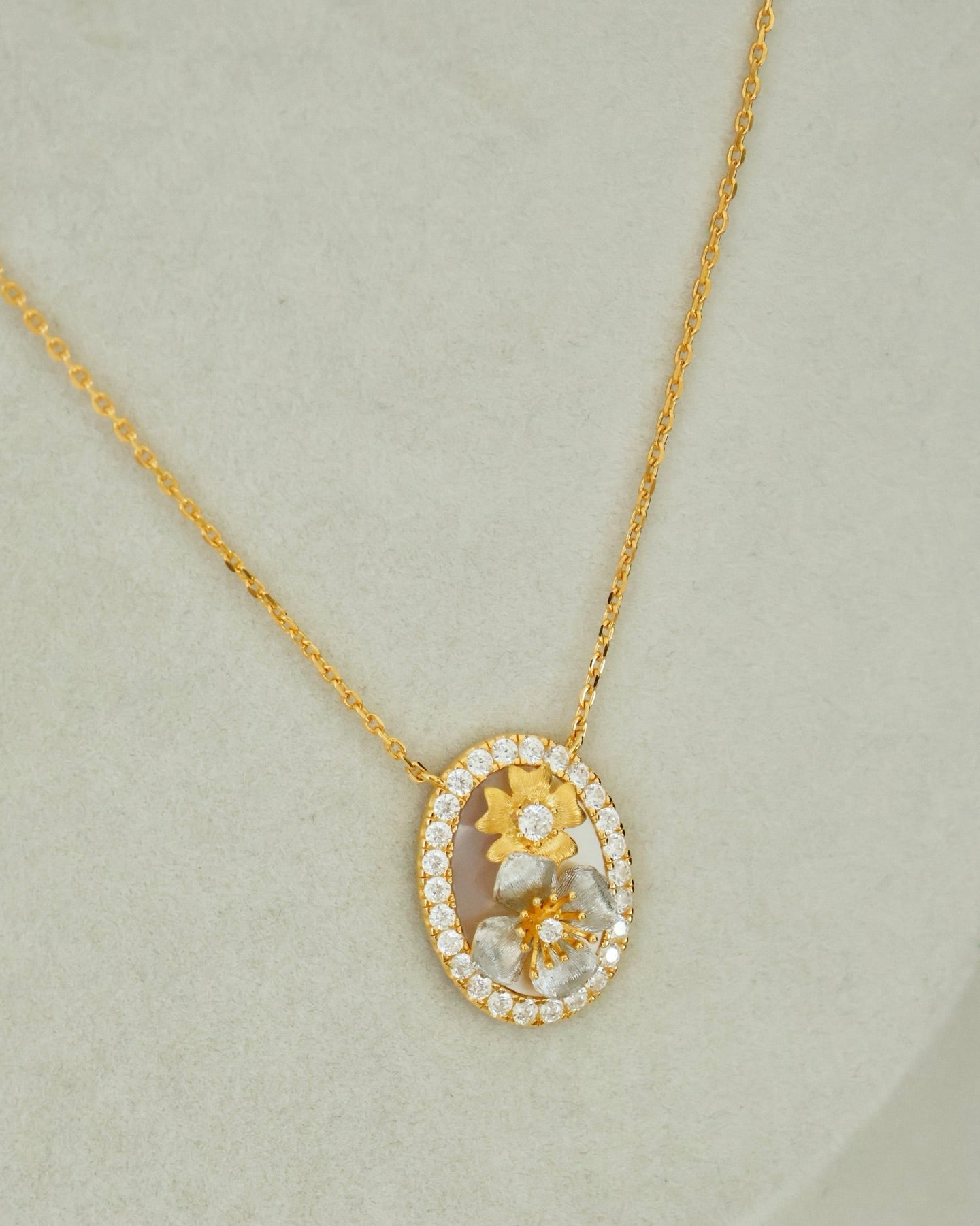 【Twin Floras】Gold & Silver Bloom Mother-of-Pearl Pendant Necklace