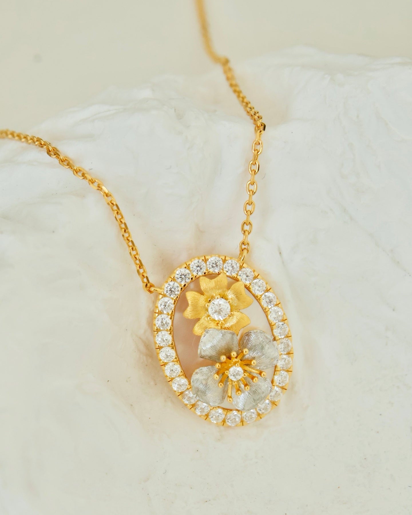 【Twin Floras】Gold & Silver Bloom Mother-of-Pearl Pendant Necklace