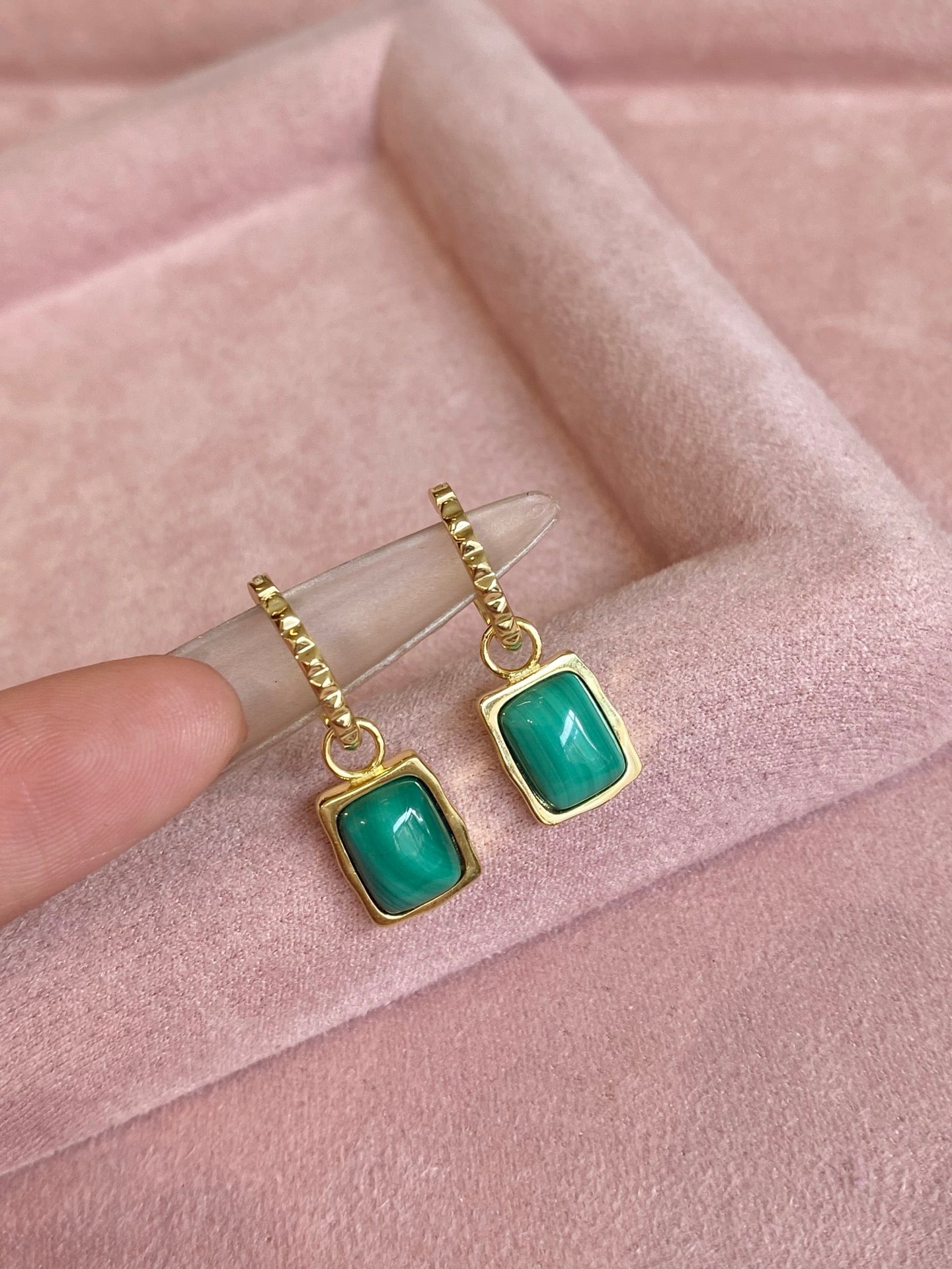 Malachite Square Hoop Earrings