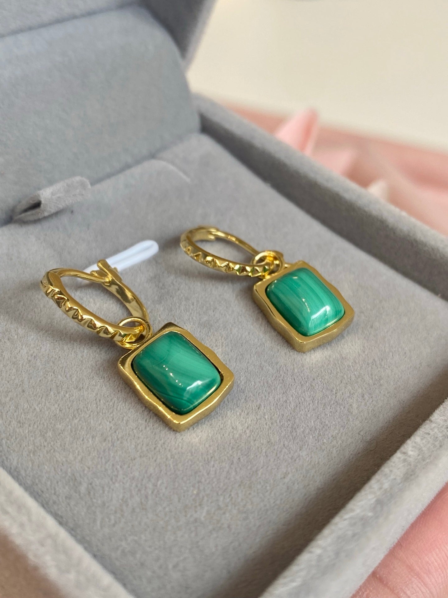 Malachite Square Hoop Earrings