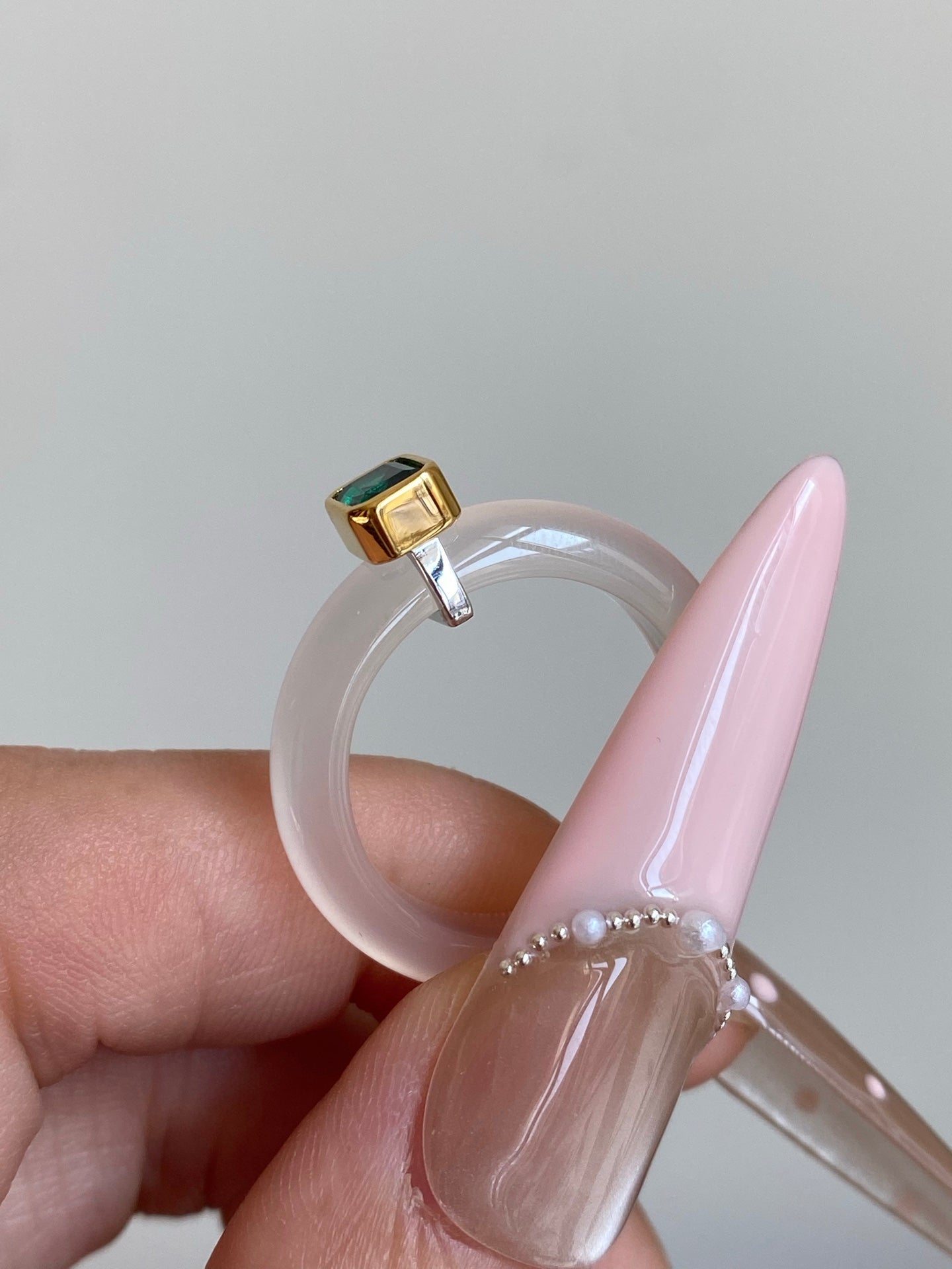 White Chalcedony & Green Zirconia Ring