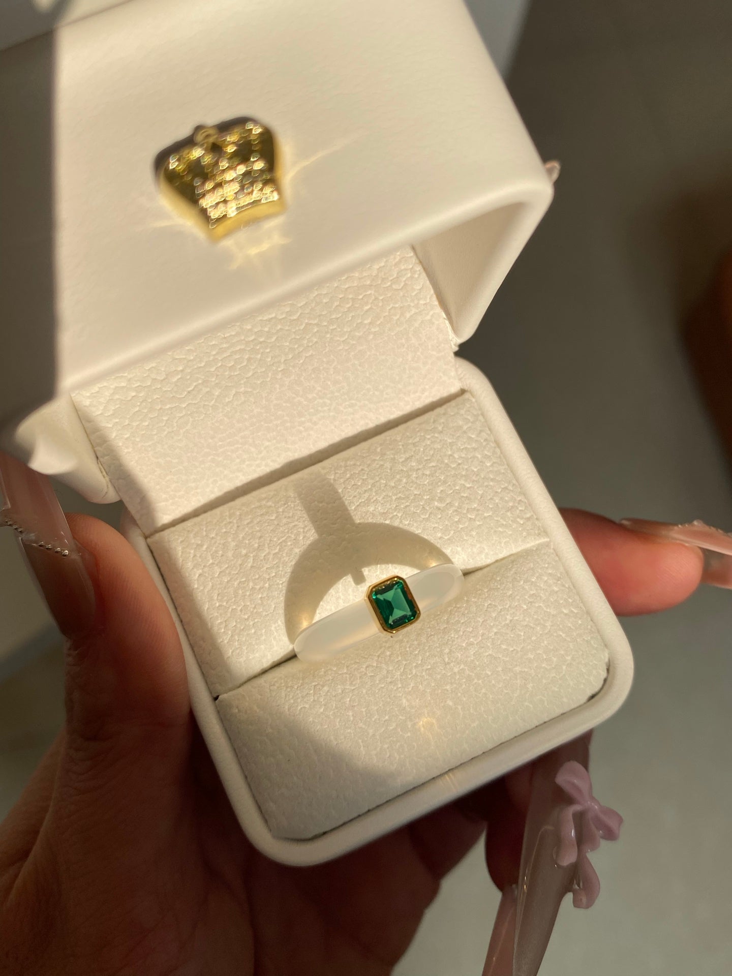 White Chalcedony & Green Zirconia Ring