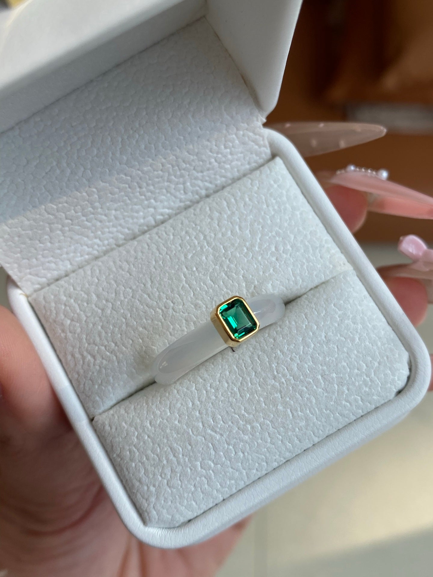 White Chalcedony & Green Zirconia Ring