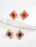 Sterling Silver Lapis Lazuli / Red Agate Earrings