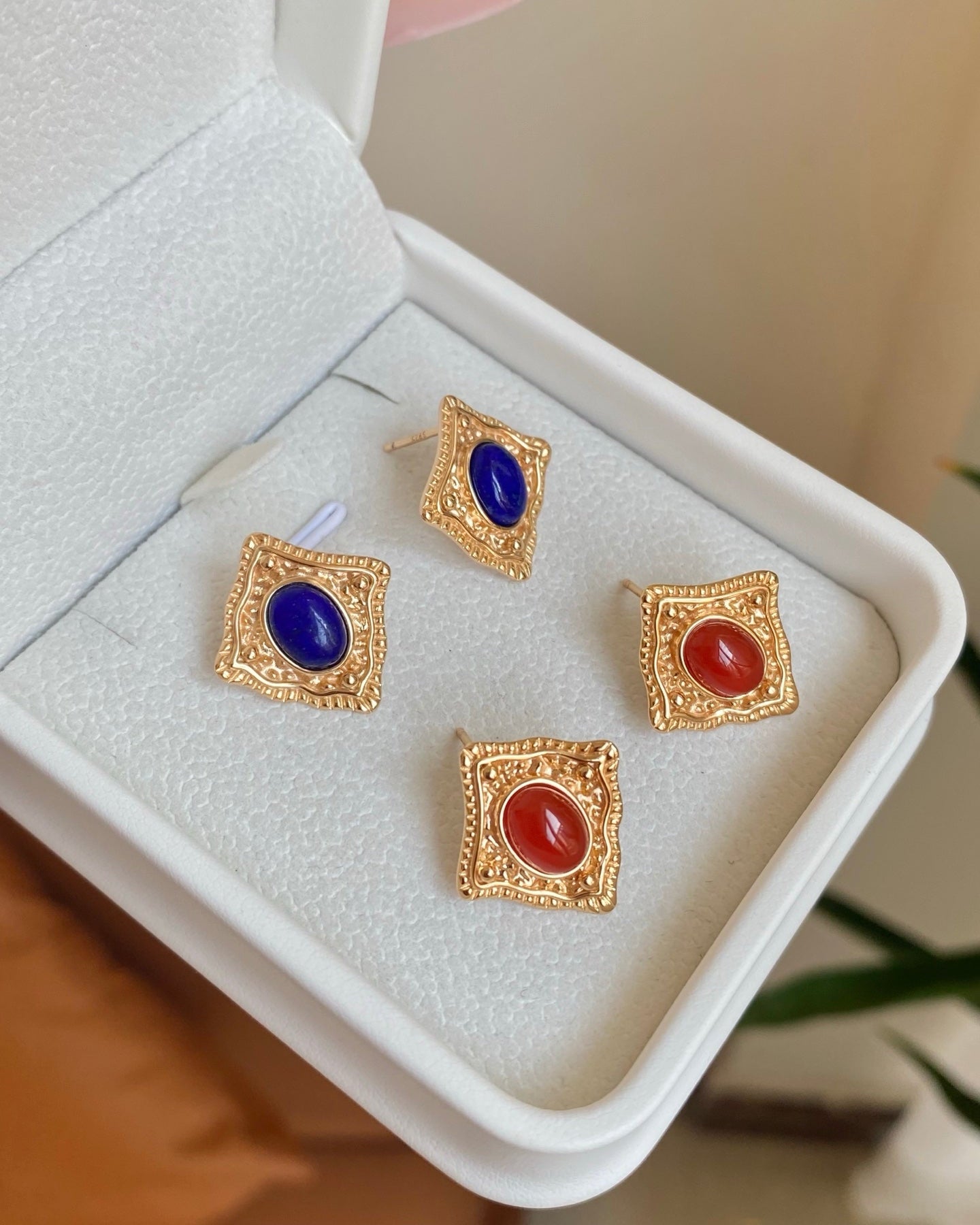 Sterling Silver Lapis Lazuli / Red Agate Earrings