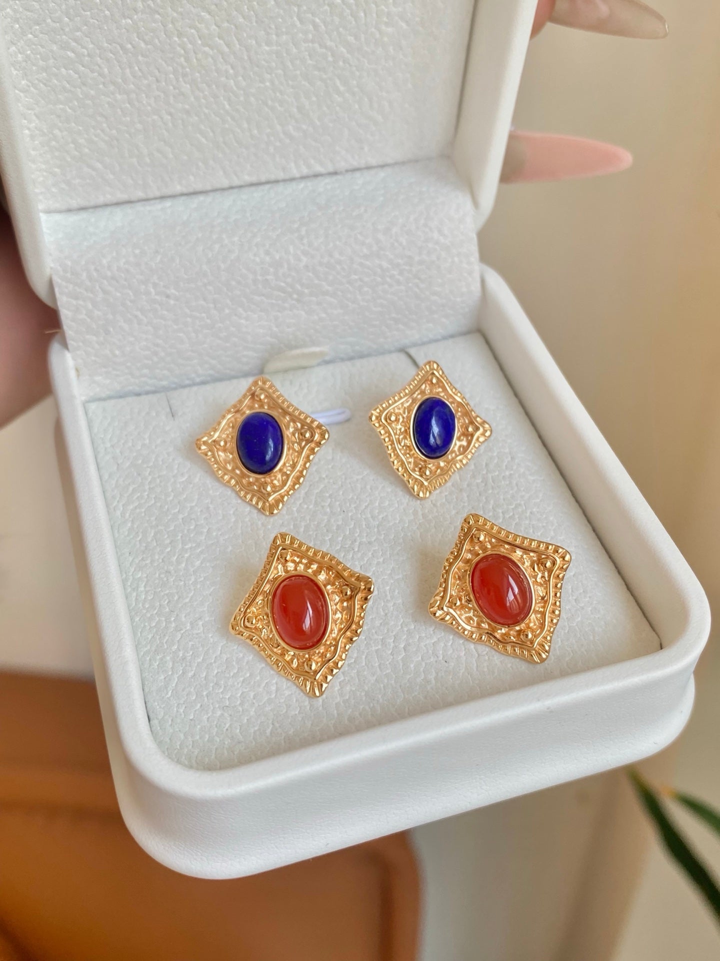 Sterling Silver Lapis Lazuli / Red Agate Earrings