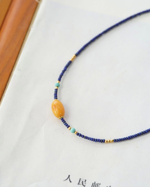Lapis Lazuli & Amber Collarbone Necklace