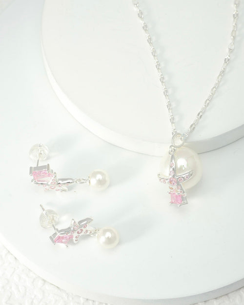 Peach Star Pearl Necklace and Earrings