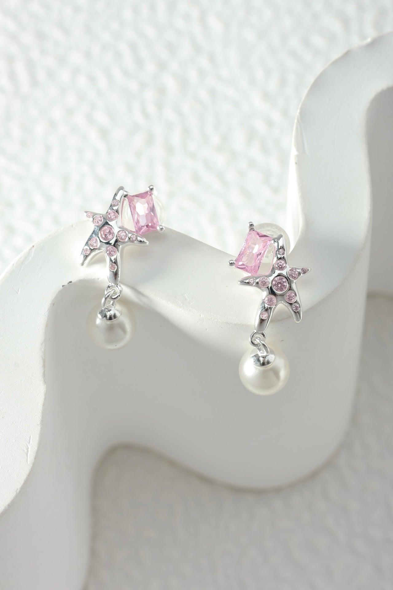 Peach Star Pearl Necklace and Earrings