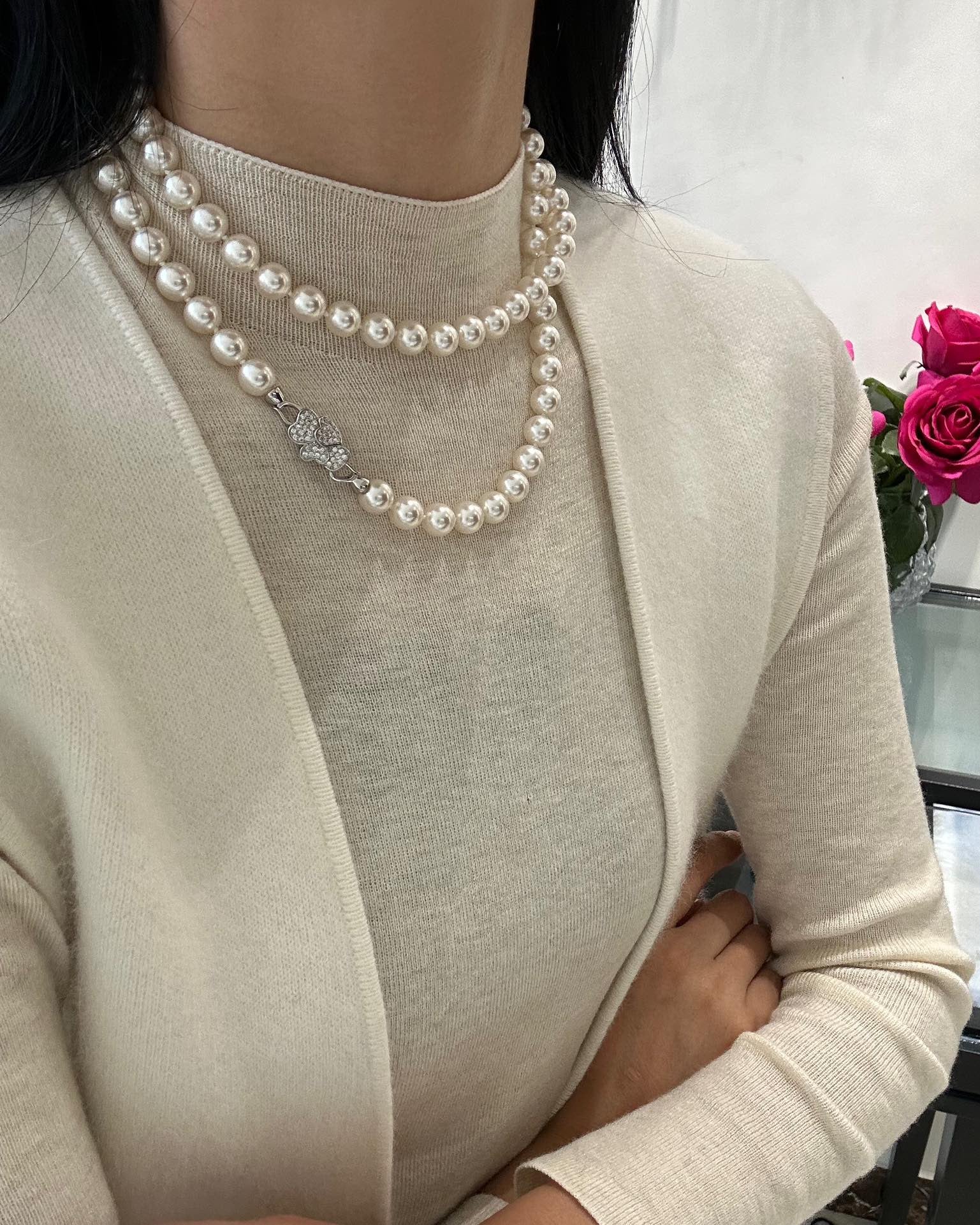 Butterfly Orchid & Camellia Pearl Necklace