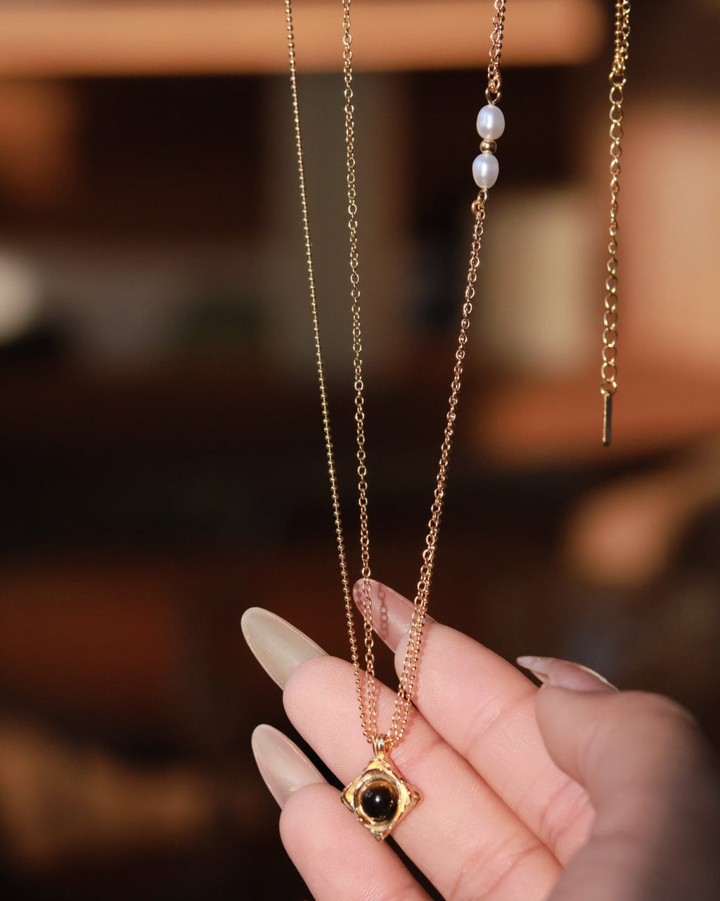 Tiger‘s Eye & Pearl Double Layer Necklace